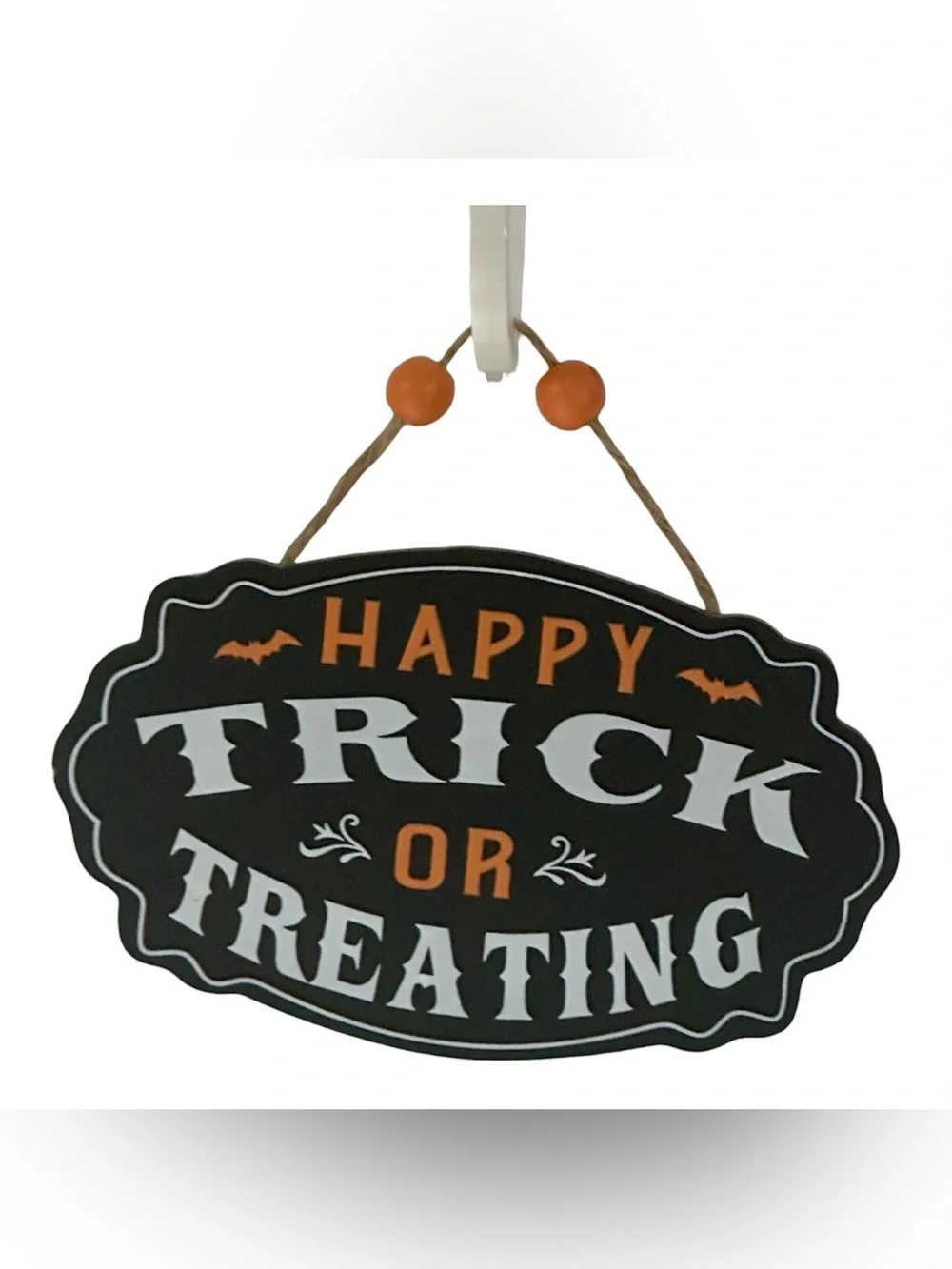 Happy Trick or Treating Halloween Hanging Sign w/Wood Beads